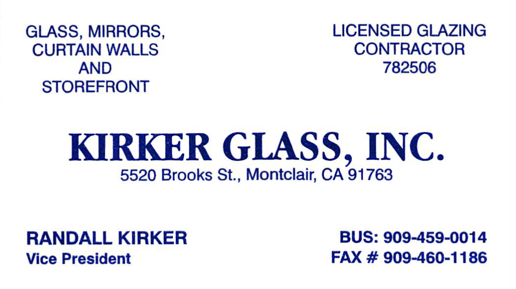 Kirker Glass Business Card